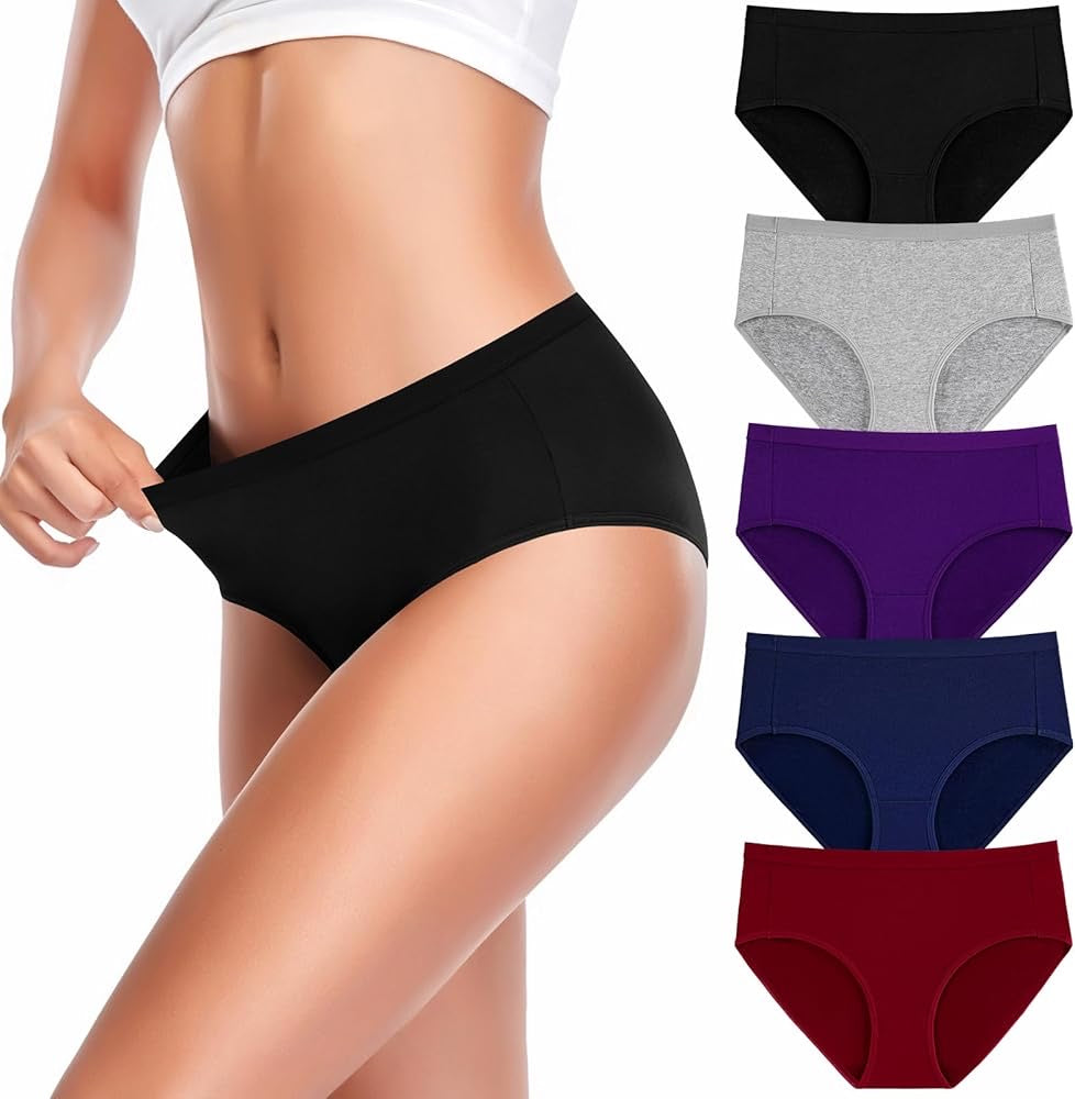 XL 5pcs Women's Cotton Underwear Soft Breathable Mid Waisted Panties for Women Full Coverage Ladies Panties