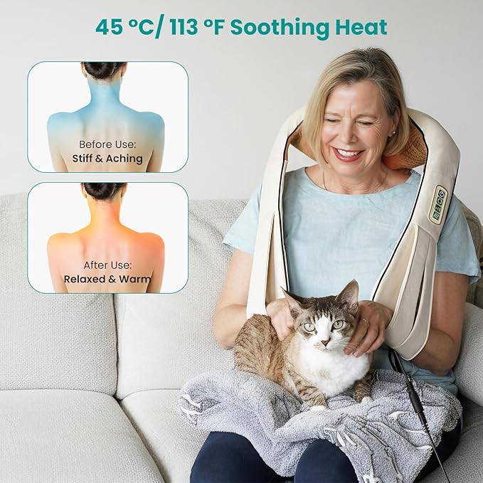 Nekteck Shiatsu Neck Massager with Heat for Pain Relief Deep Tissue, 2026 Upgraded 3D Back Shoulder Kneading Massage Pillow, Relaxation Gifts for Him Her Men Women, Beige (NOT Cordless)