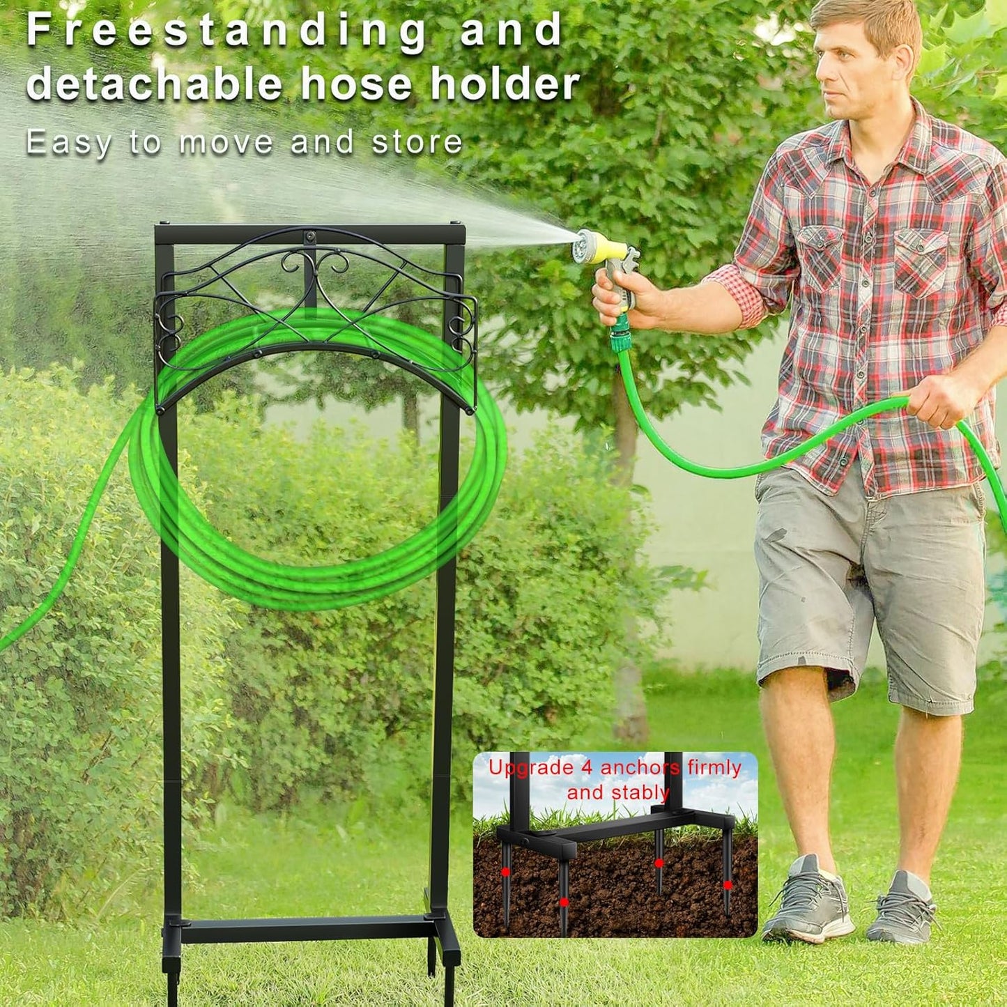 44.8"H Garden Hose Holder Freestanding Heavy Duty Hose Holder, Water Hose Holders