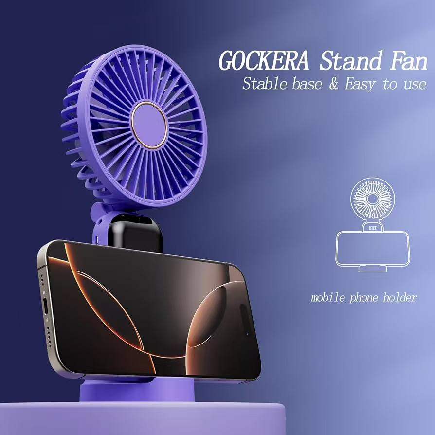 Digital Display, Makeup Fans for Women with Base, 180°Foldable 3in1 Handheld/Neck/Desk Fan for Outdoor Indoor