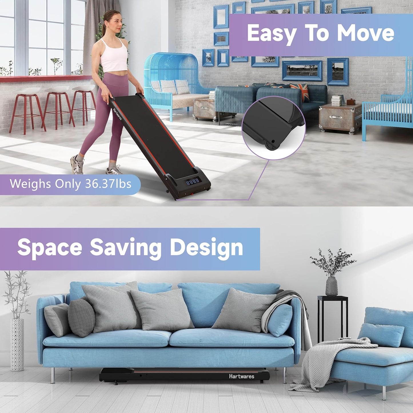 Walking Pad Under Desk Treadmill, Portable Mini Treadmill for Home/Office/Small Spaces