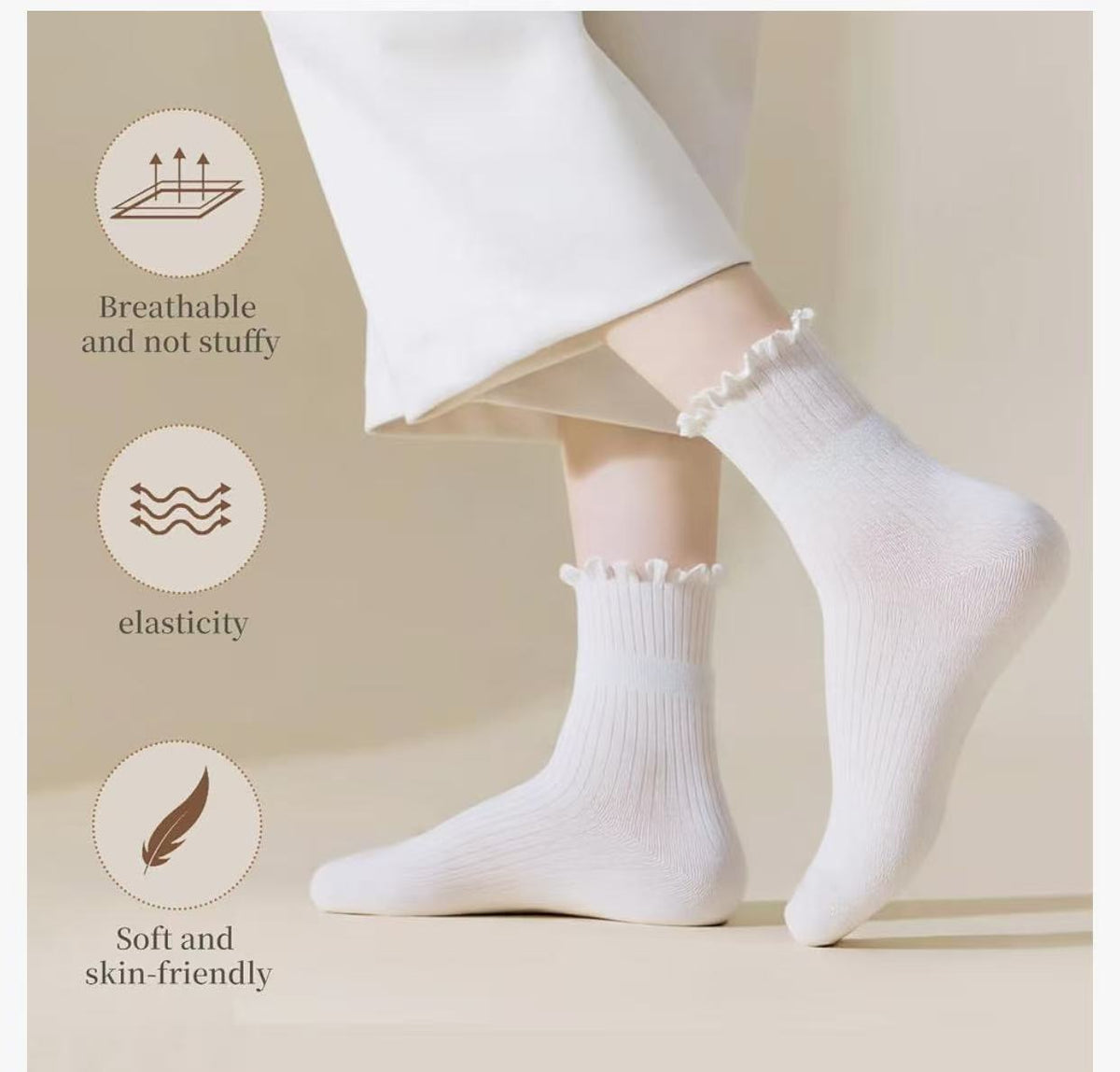 Socks for Women – Soft Cotton Frilly Crew Socks, Breathable & Comfy, 6 Pairs