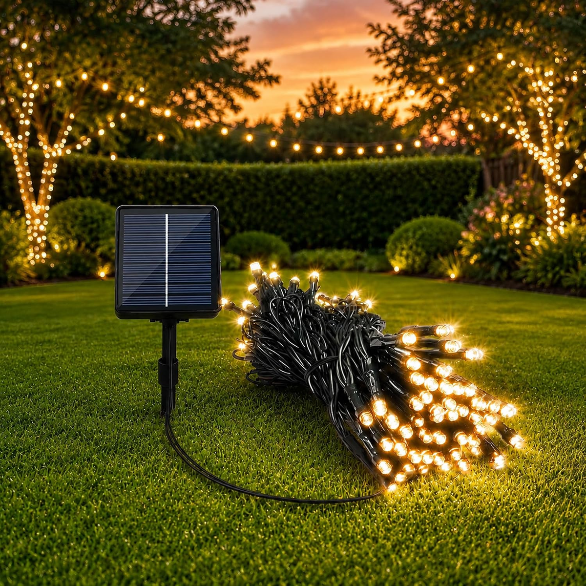 LED Solar Outdoor String Lights with 8 Modes, Warm White