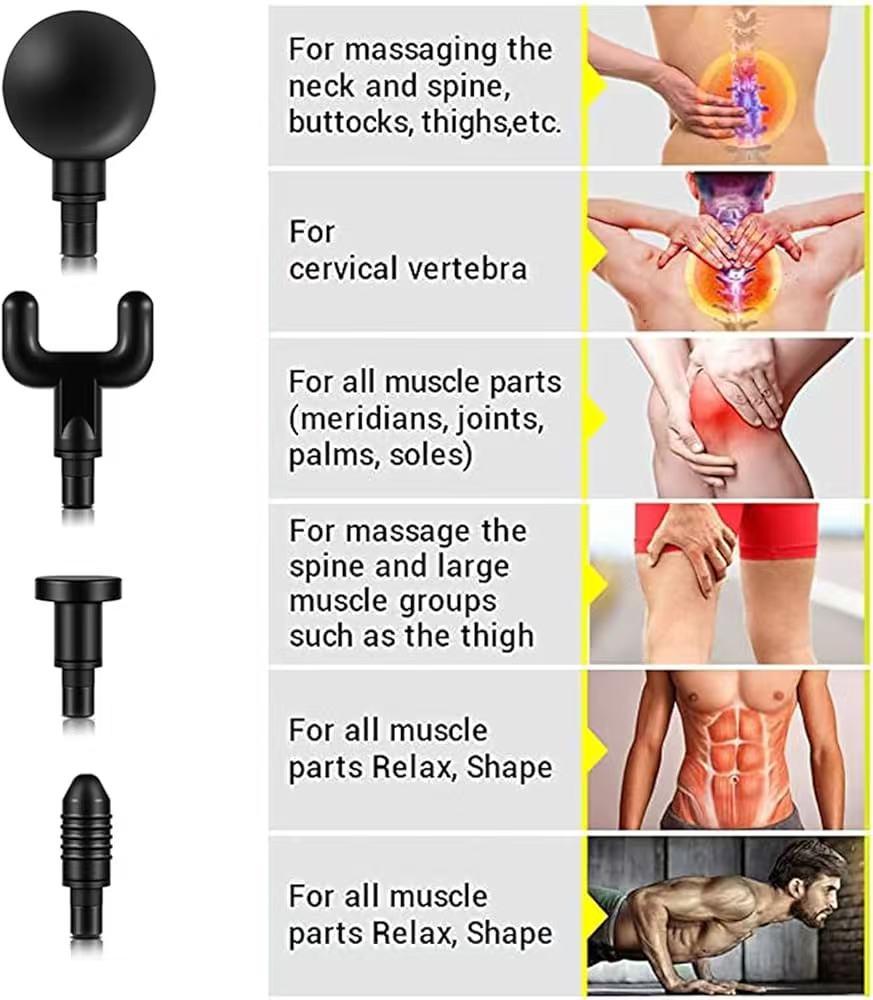 Mini Portable Massage Gun with 4 Heads, USB Rechargeable, Quiet Brushless Motor, Durable and Lightweight Design for Full Body