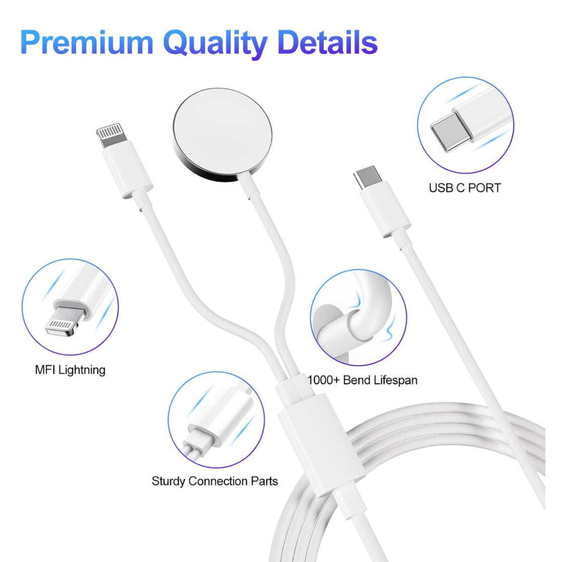 USB C Cable , [Apple MFi Certified] Smart iWatch Magnetic Cable for Watch Series 8 7 6 5 4 3 2 1 SE1 SE2 & iPhone 14/13/12/11, Type C 2-in-1 Fast Charging for iPhone&Watch-6ft (White)