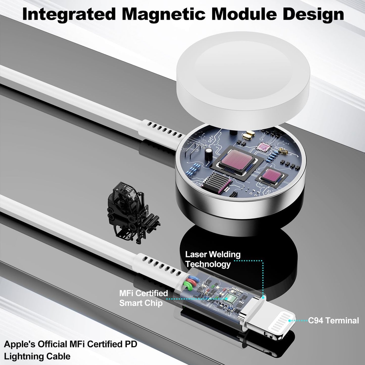 USB C Cable , [Apple MFi Certified] Smart iWatch Magnetic Cable for Watch Series 8 7 6 5 4 3 2 1 SE1 SE2 & iPhone 14/13/12/11, Type C 2-in-1 Fast Charging for iPhone&Watch-6ft (White)