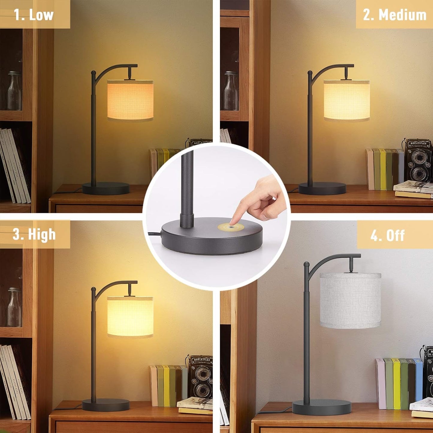 Touch Control Dimmable Table Lamp, 3 Level Brightness Bedside Table Lamp, Bedroom lamp with USB Port and 90 Degree Vertical 180 Degree Horizonal 330 Degree Rotation Flexible Head, 5W Bulb Included