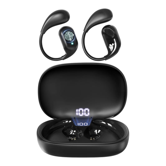 Open Ear Headphones,34 Hours Play Time, Bluetooth 5.3 Air Conduction Wireless Headphones with Smart Digital Display, IP54 Waterproof Sports Headphones（Black）