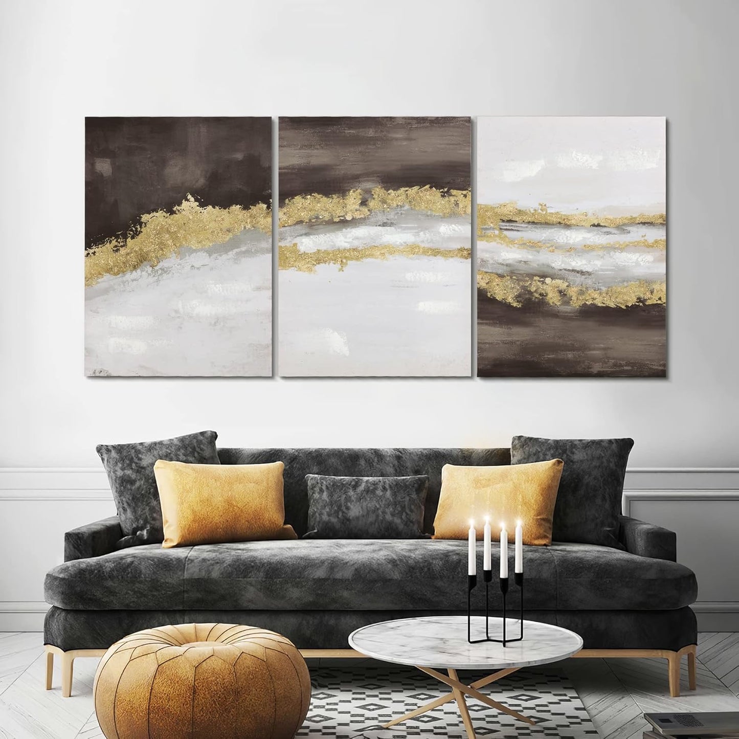 Abstract Wall Art,Gold Canvas Wall Art for Living Room,3 Piece Wall Art,Paintings for Wall Decorations Living Room Bedroom Bathroom Wall Decor(20"x28"*3 pcs)