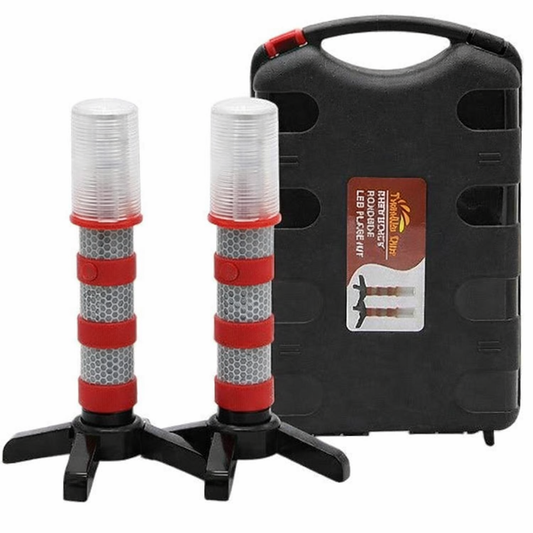 Emergency Roadside Flares Kit LED Safety Strobe Road Warning Light Highway Beacon Alert Flare with Magnetic Base, Detachable Stand, Solid Storage Case