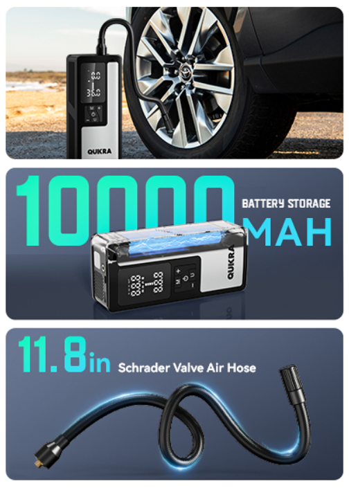Tire Inflator Portable Air Compressor, 4× Faster 150PSI Air Pump, Auto Shut-off Cordless Tire Pump, Smart Air Compressor with LED Light and Pressure Gauge for Car Motorcycle Bike and Ball