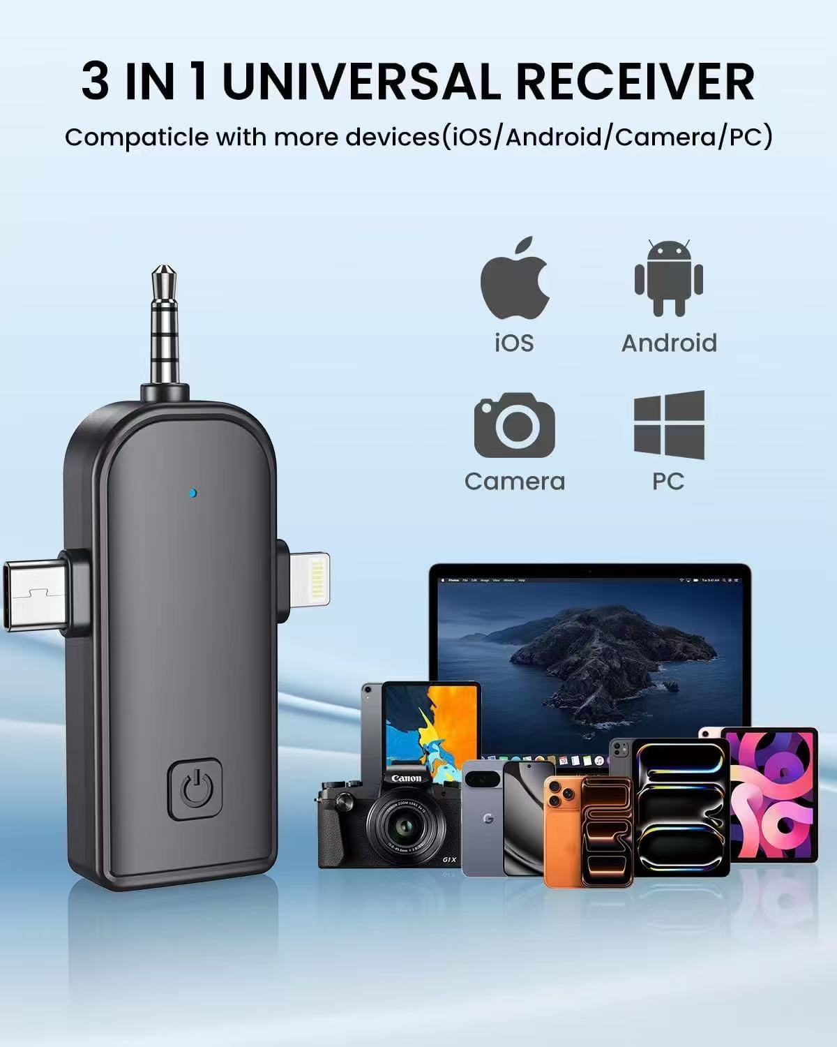 Wireless Mini Microphone for iPhone, Android, 4 Pack Clip on Mini Mic with USB-C & Lightning, 2-in-1 Noise Reduction Lavalier Lapel Mic for Video Recording, Podcast, Vlogging,