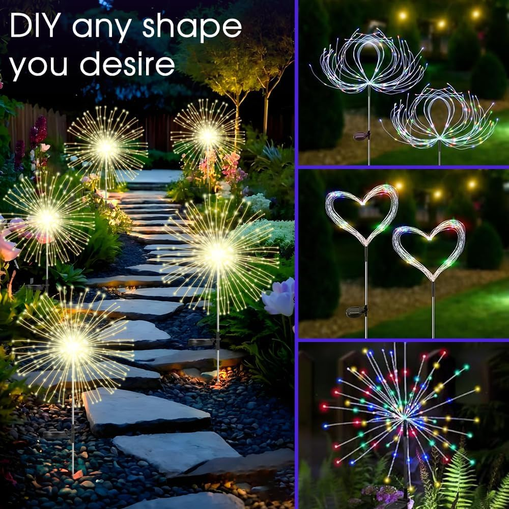 Garden Lights Outdoor,Waterproof Garden, 4pcs Twinkling Firework Lights Decorative with 8 Modes,Decor for Yard Patio Pathway Lawn for Yard Outside Fairy Decorative