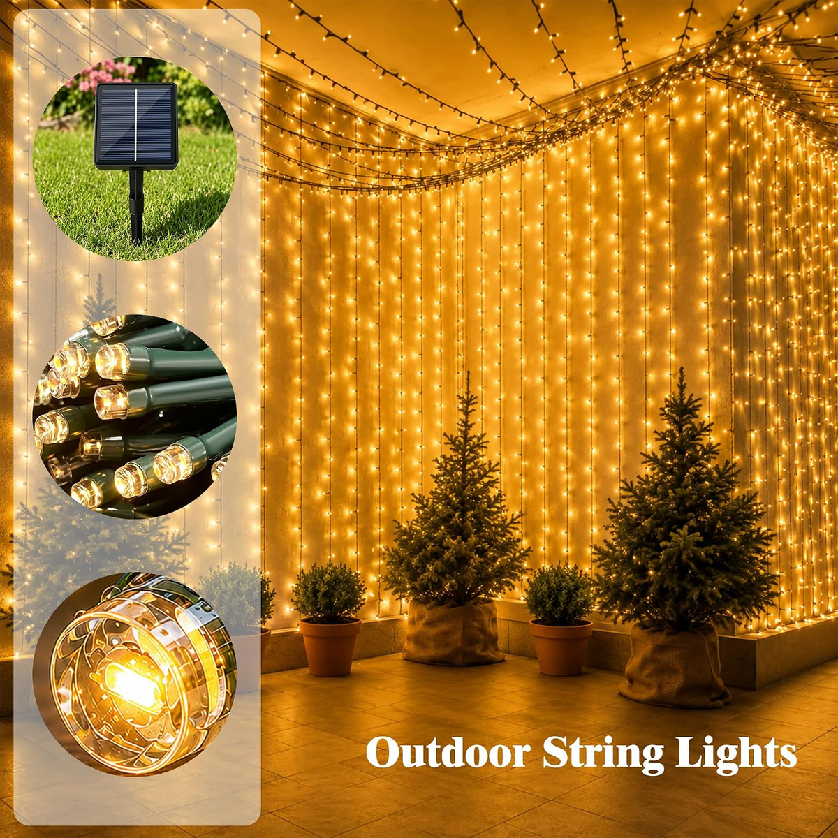 LED Solar Outdoor String Lights with 8 Modes, Warm White