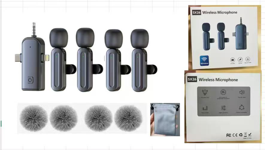 Wireless Mini Microphone for iPhone, Android, 4 Pack Clip on Mini Mic with USB-C & Lightning, 2-in-1 Noise Reduction Lavalier Lapel Mic for Video Recording, Podcast, Vlogging,