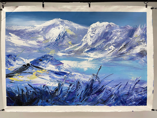 100% hand-painted 36in x24in Snow mountain oil paintings on  canvas