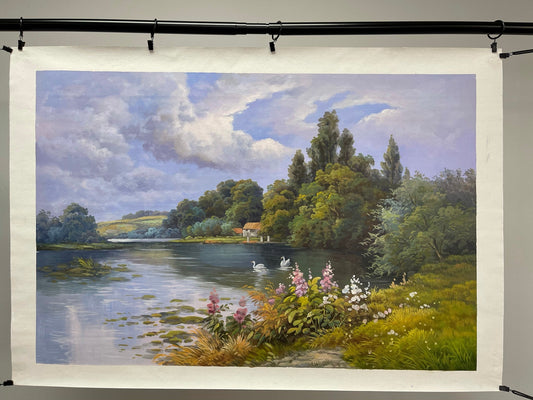 100% hand-painted Spring scenery 36x24 inch oil paintings The classical field