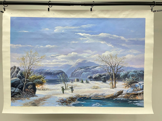 23.5x35.5 inch oil paintings fine art 100% hand-painted Snow and river  The classical field