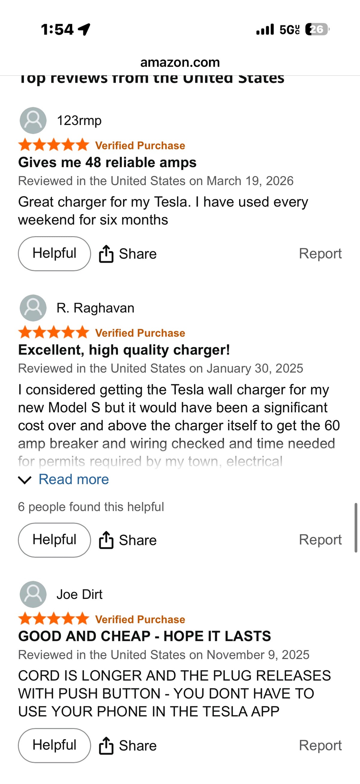 Verified Amazon customer review - great charger for my Tesla